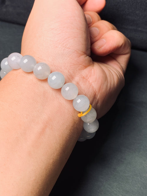 Natural Type-A Icy White Jadeite Bead Bracelet, Burma Jade Round Beads Bangle, Elegant Jade Jewelry Gift.