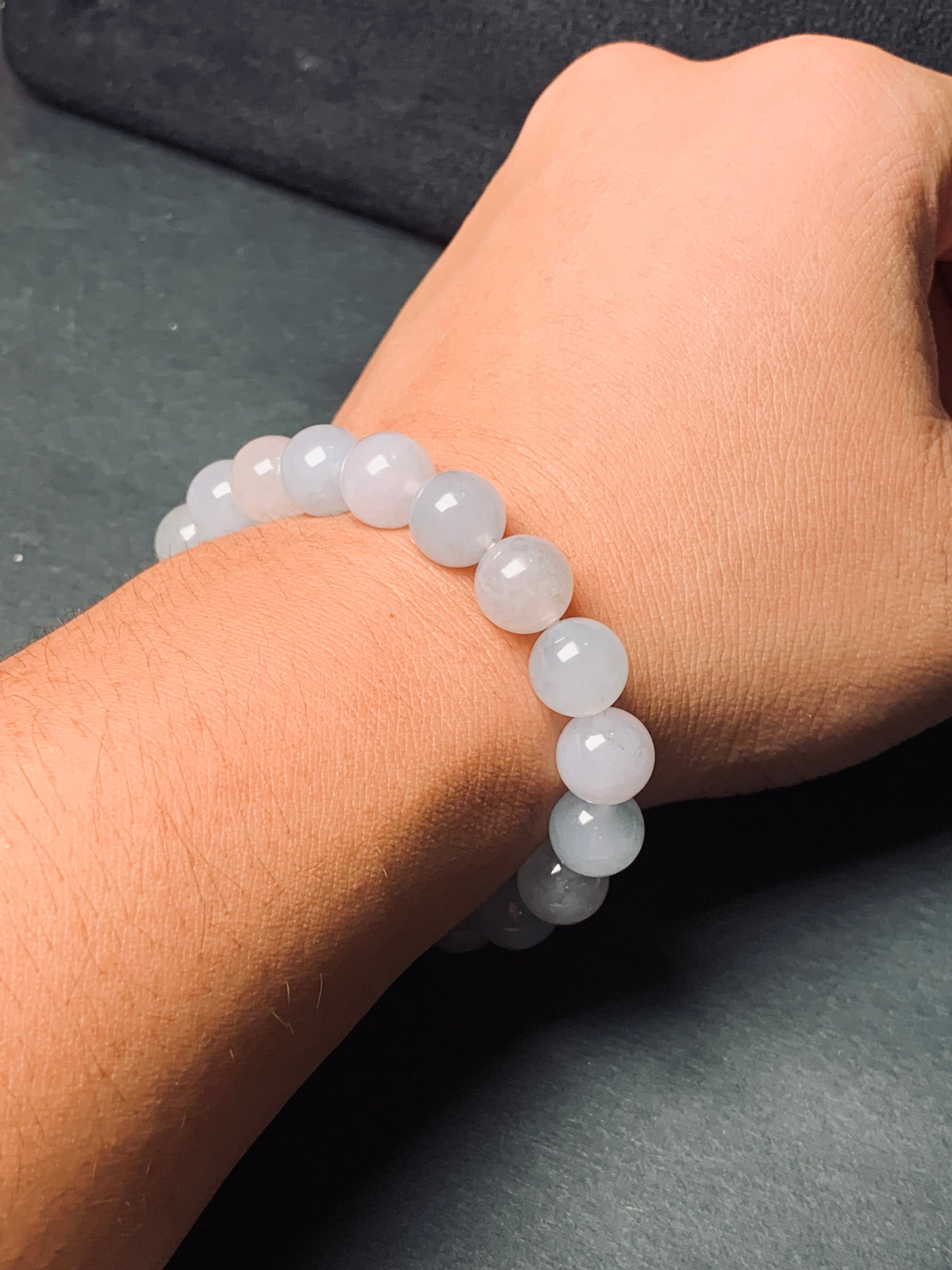 Natural Type-A Icy White Jadeite Bead Bracelet, Burma Jade Round Beads Bangle, Elegant Jade Jewelry Gift.