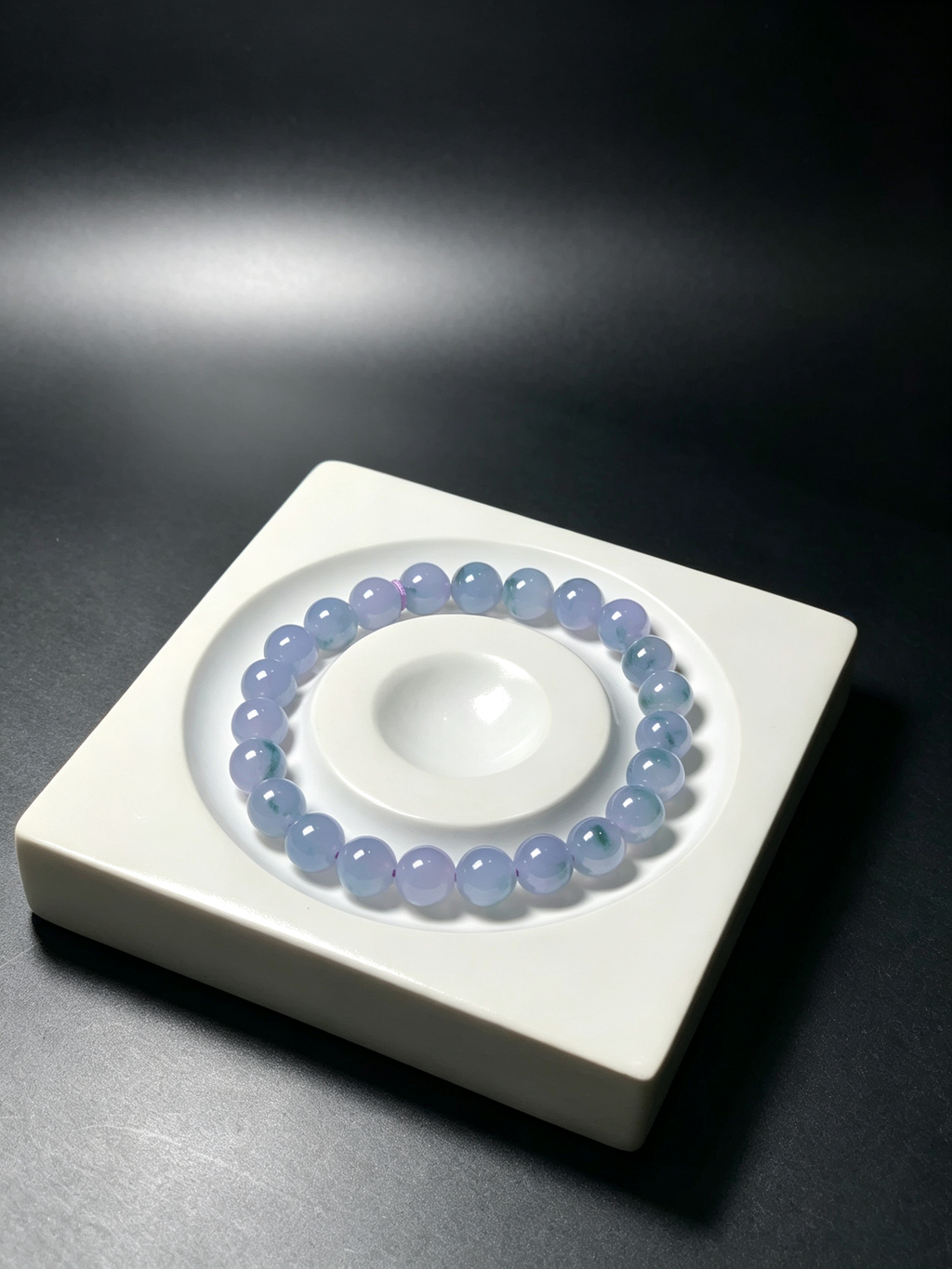 Type-A Jadeite Bracelet 7.8mm Round Beads, Icy Lavender Floating Blue Flower Jade Bracelet, Natural Burma Jade Beaded Bangle for Women