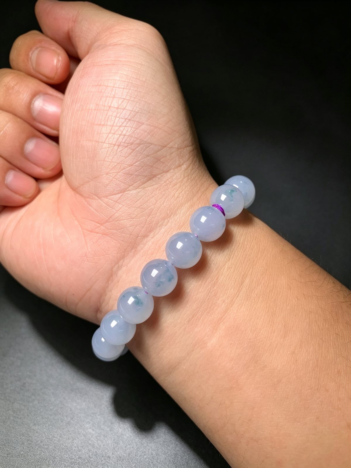 10mm Genuine Natural Type-A Myanmar Jadeite Round Bead Bracelet, Untreated Icy Floating Flower Lavender Jade Bracelet