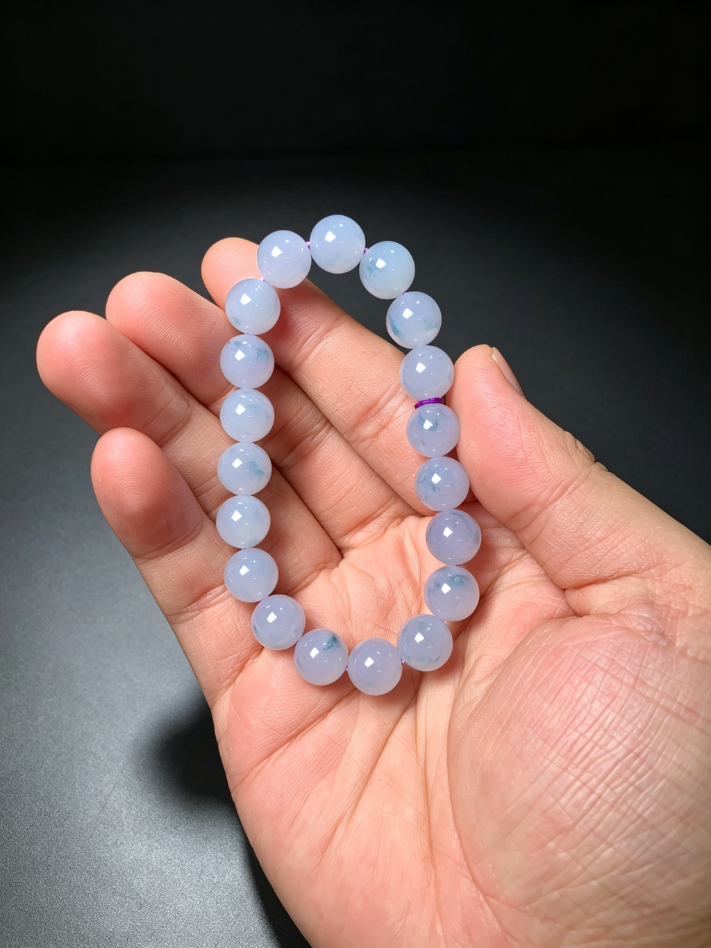 10mm Genuine Natural Type-A Myanmar Jadeite Round Bead Bracelet, Untreated Icy Floating Flower Lavender Jade Bracelet