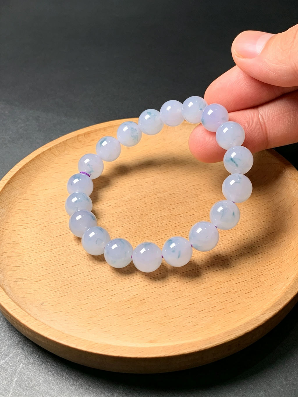 10mm Genuine Natural Type-A Myanmar Jadeite Round Bead Bracelet, Untreated Icy Floating Flower Lavender Jade Bracelet