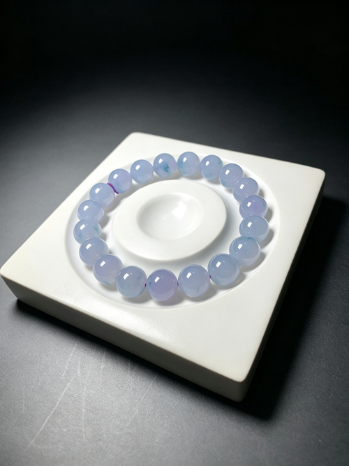 10mm Genuine Natural Type-A Myanmar Jadeite Round Bead Bracelet, Untreated Icy Floating Flower Lavender Jade Bracelet