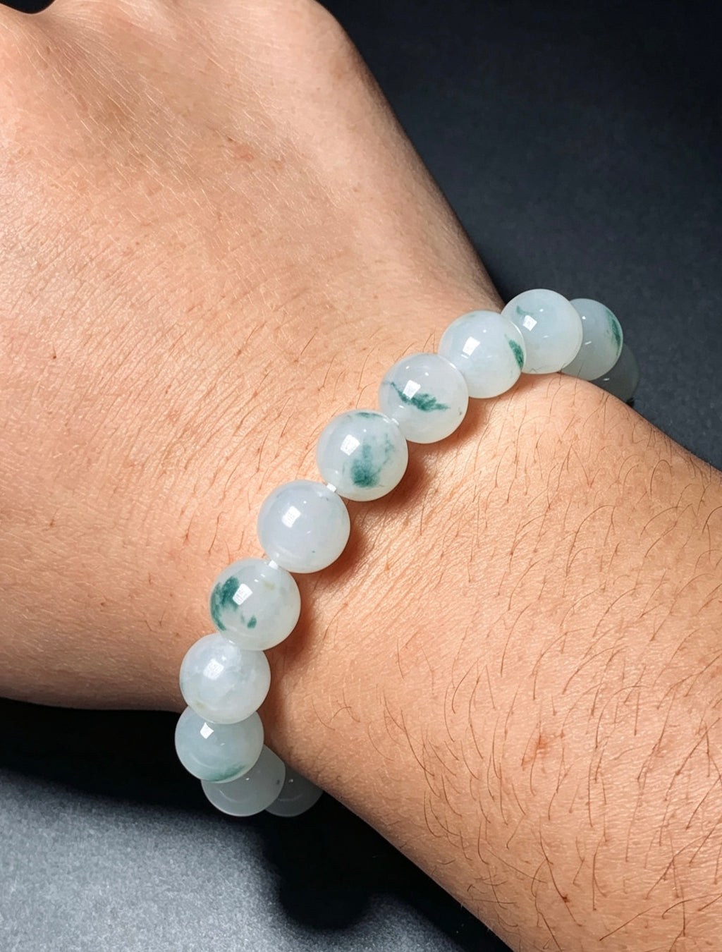 9.9mm Natural Type-A Myanmar Jadeite Round Bead Bracelet, Untreated Floating Flower Jade Bracelet with Certificate