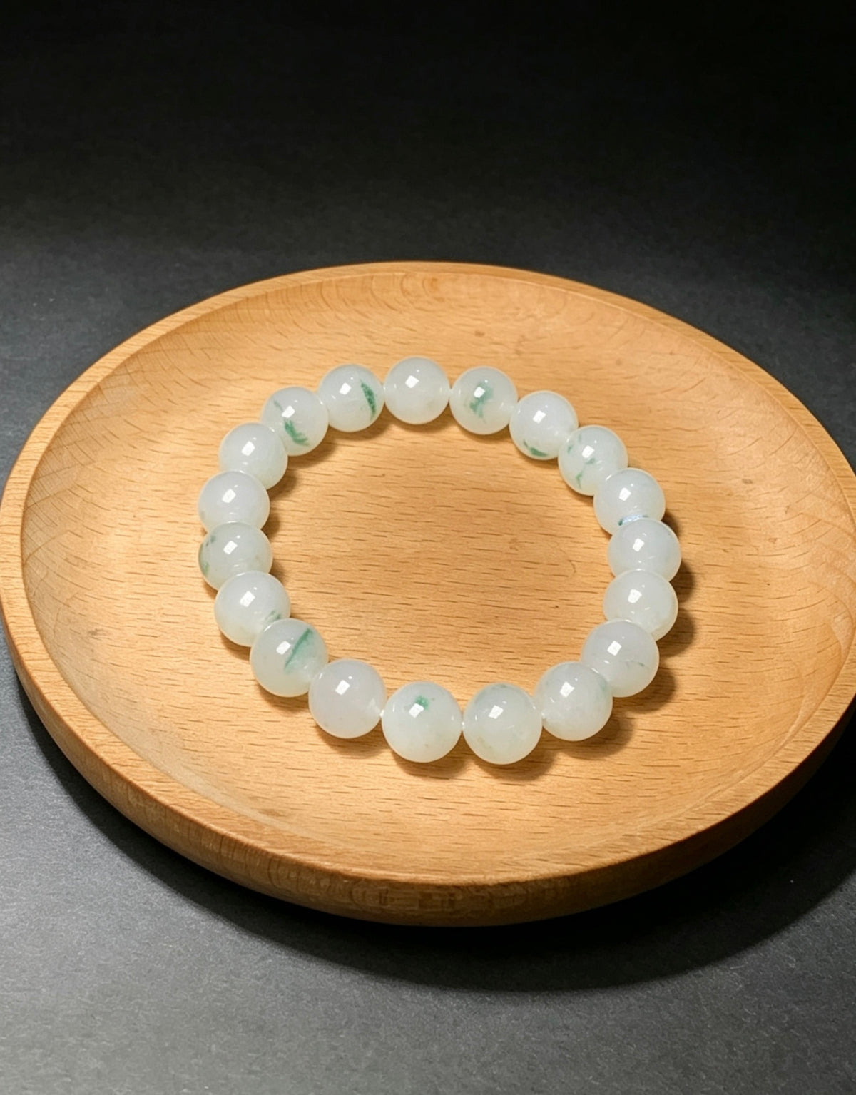 9.9mm Natural Type-A Myanmar Jadeite Round Bead Bracelet, Untreated Floating Flower Jade Bracelet with Certificate