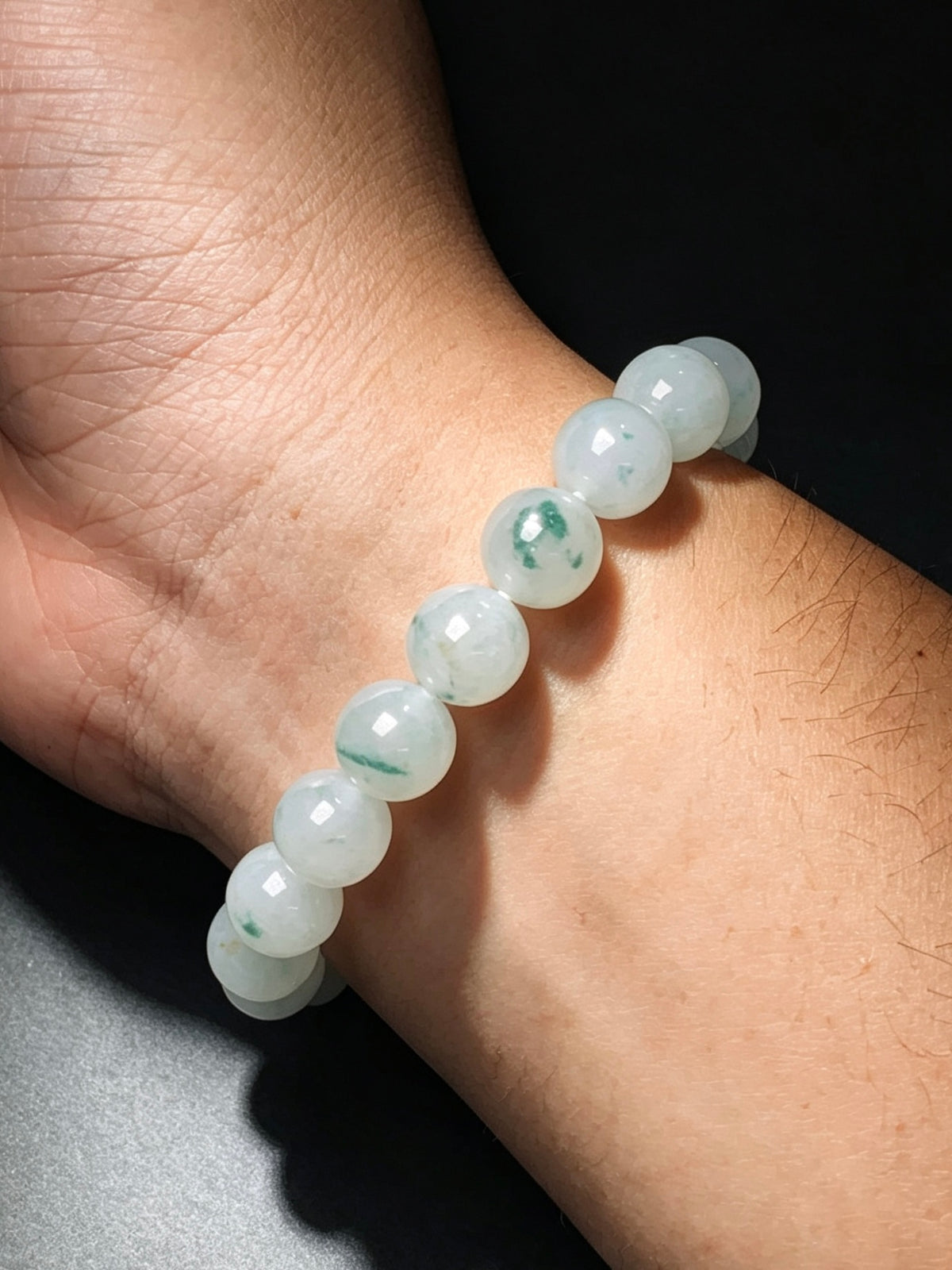 9.9mm Natural Type-A Myanmar Jadeite Round Bead Bracelet, Untreated Floating Flower Jade Bracelet with Certificate