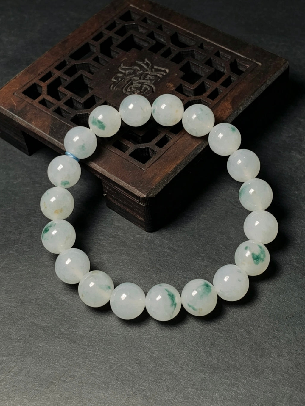 9.9mm Natural Type-A Myanmar Jadeite Round Bead Bracelet, Untreated Floating Flower Jade Bracelet with Certificate