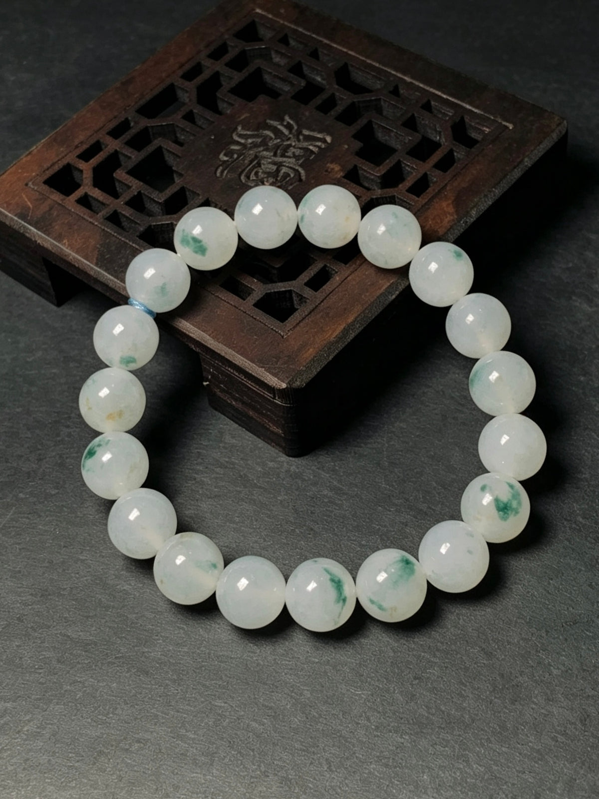 9.9mm Natural Type-A Myanmar Jadeite Round Bead Bracelet, Untreated Floating Flower Jade Bracelet with Certificate