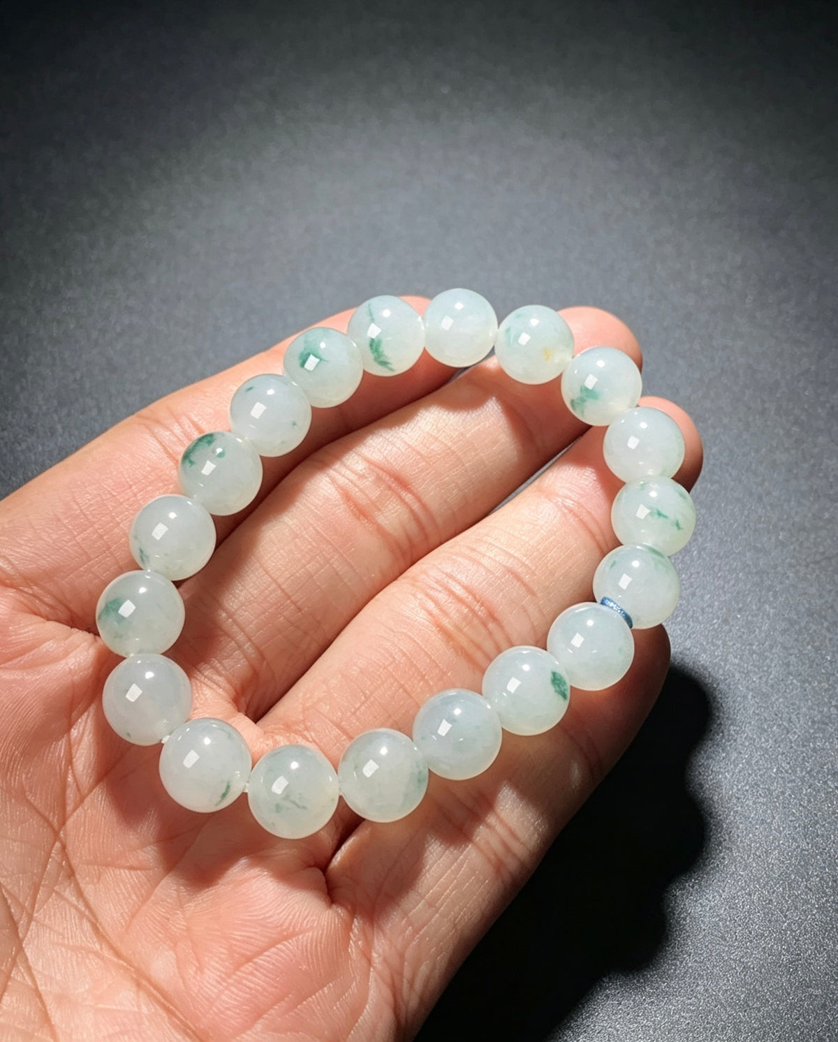 9.9mm Natural Type-A Myanmar Jadeite Round Bead Bracelet, Untreated Floating Flower Jade Bracelet with Certificate