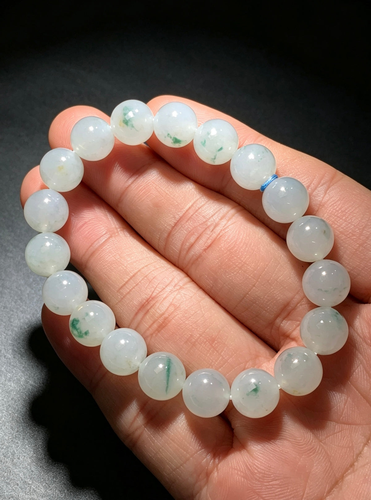 9.9mm Natural Type-A Myanmar Jadeite Round Bead Bracelet, Untreated Floating Flower Jade Bracelet with Certificate