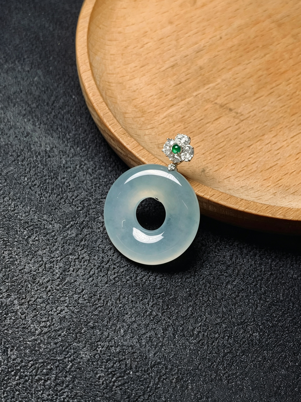 Burma Natural Grade A Jadeite Pendant, 18K Gold Diamond Bail, 33.4mm (Including Bail) × 24.7mm × 5.5mm
