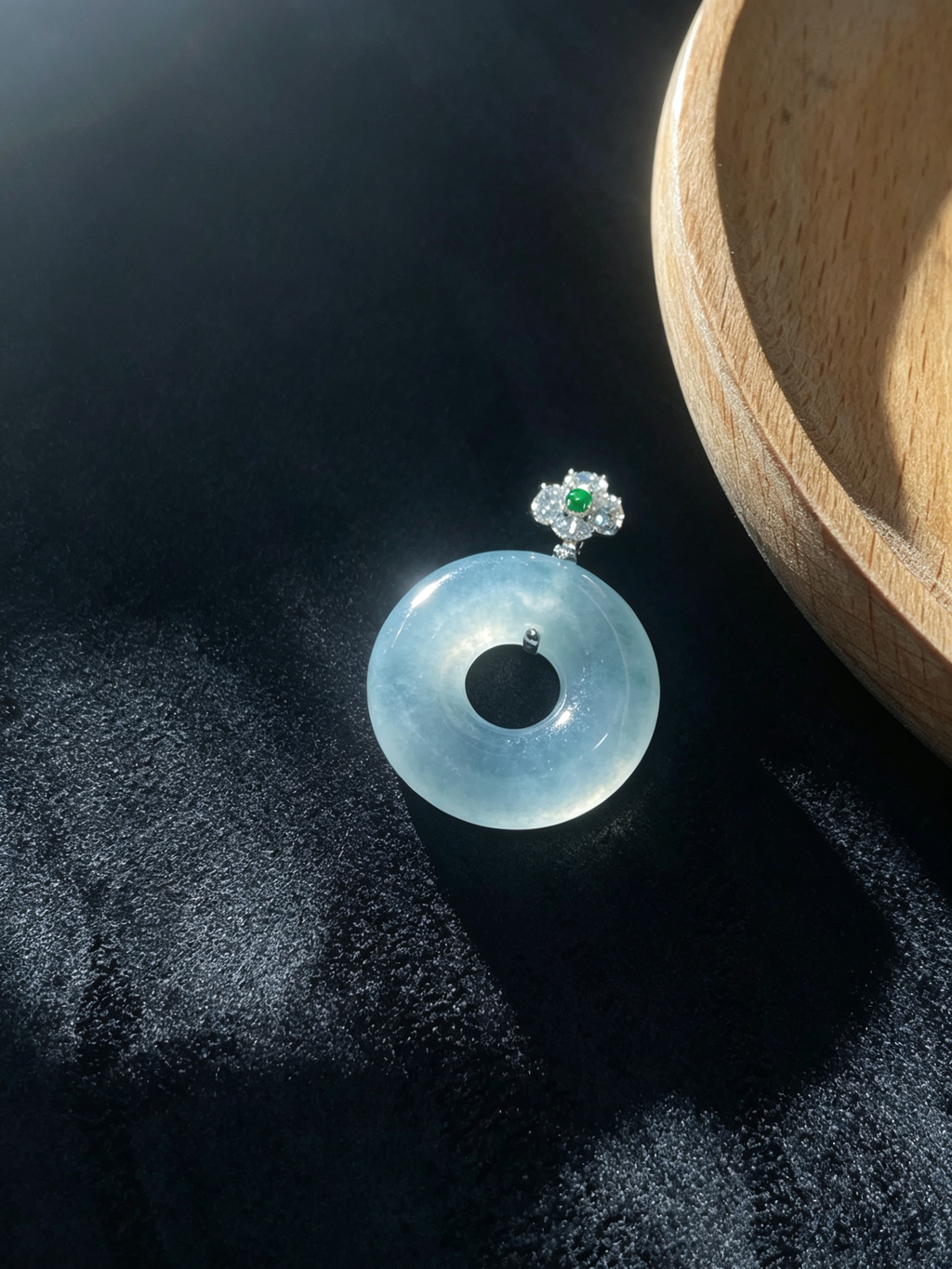 Burma Natural Grade A Jadeite Pendant, 18K Gold Diamond Bail, 33.4mm (Including Bail) × 24.7mm × 5.5mm
