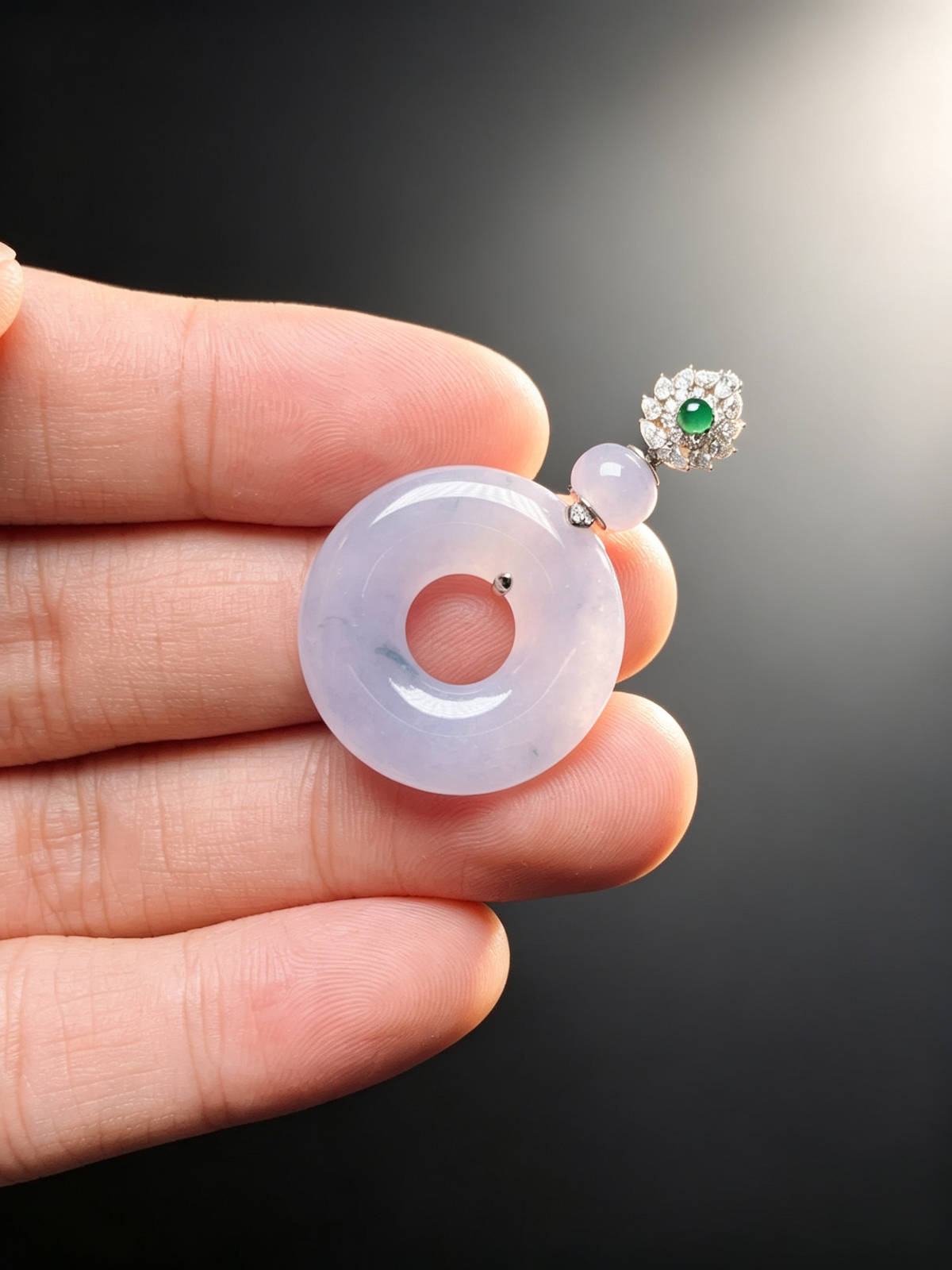 Natural Burmese A Grade Jadeite Pendant, 39.8×24.3×5.1mm, Floating Flower Jade Necklace Pendant with Gold Bail