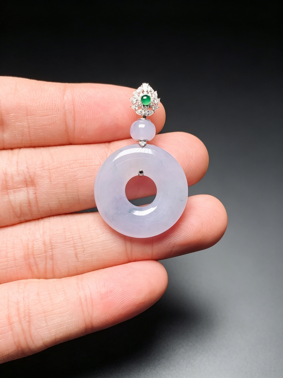 Natural Burmese A Grade Jadeite Pendant, 39.8×24.3×5.1mm, Floating Flower Jade Necklace Pendant with Gold Bail