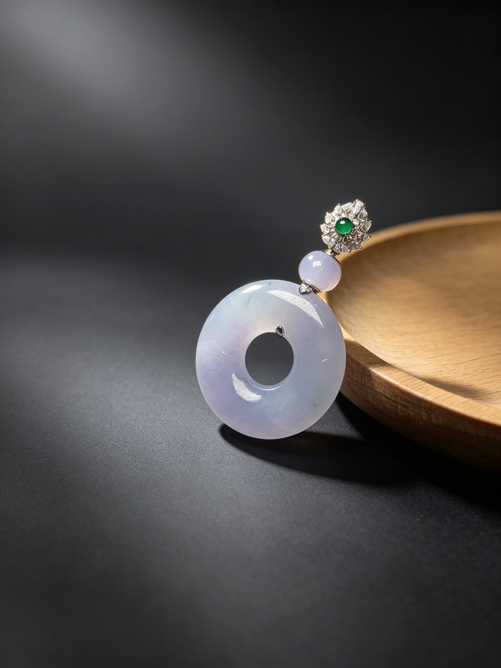 Natural Burmese A Grade Jadeite Pendant, 39.8×24.3×5.1mm, Floating Flower Jade Necklace Pendant with Gold Bail