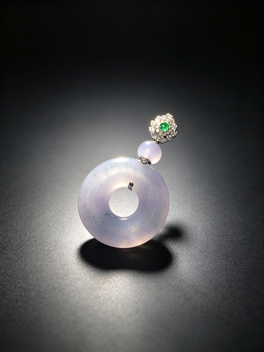 Natural Burmese A Grade Jadeite Pendant, 39.8×24.3×5.1mm, Floating Flower Jade Necklace Pendant with Gold Bail